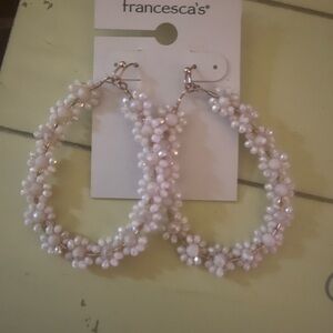 Francesca's Collections Cream Floral Hoop Earrings